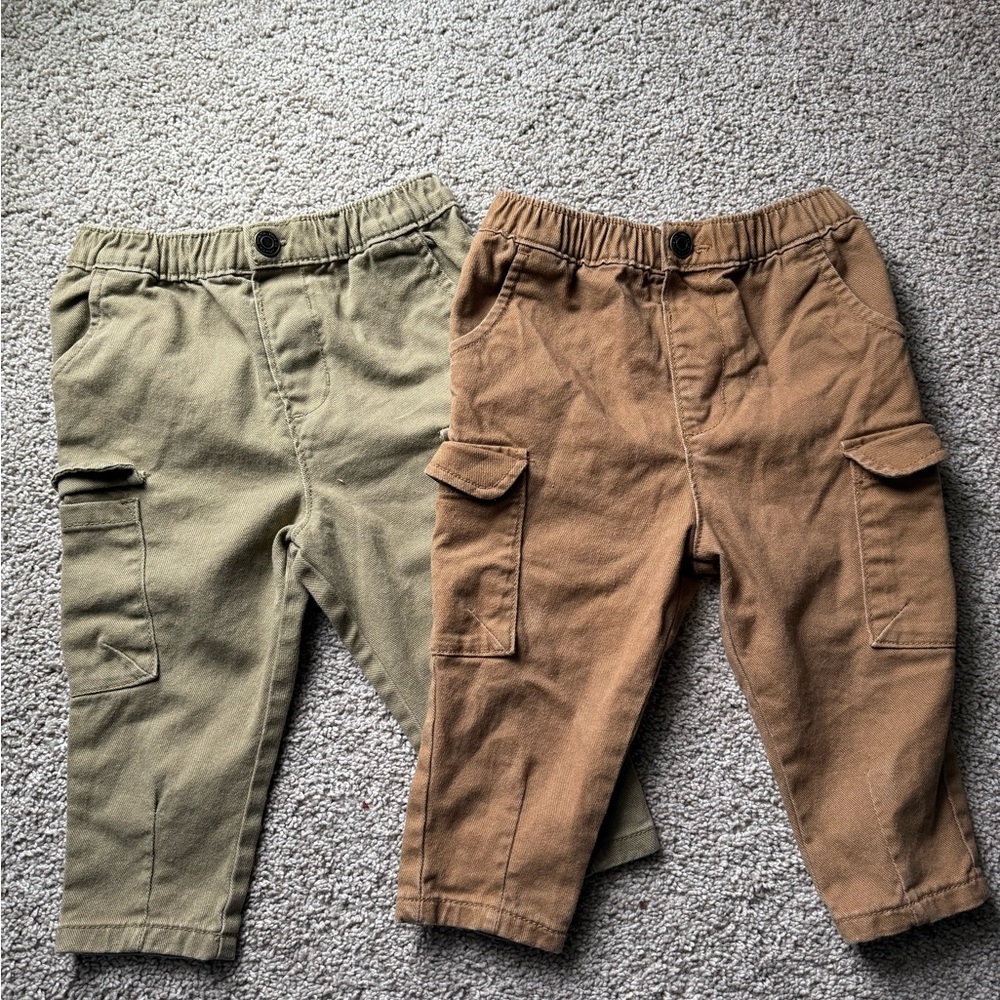 Little Co toddler Cargo Pants Set - Tan and Olive